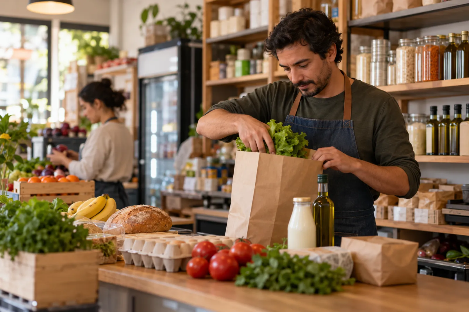 Foto que envió el cliente: bolsa con verduras, pan y leche